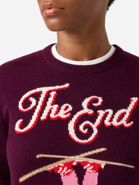 Girocollo bordeaux New Queen con intarsio The End