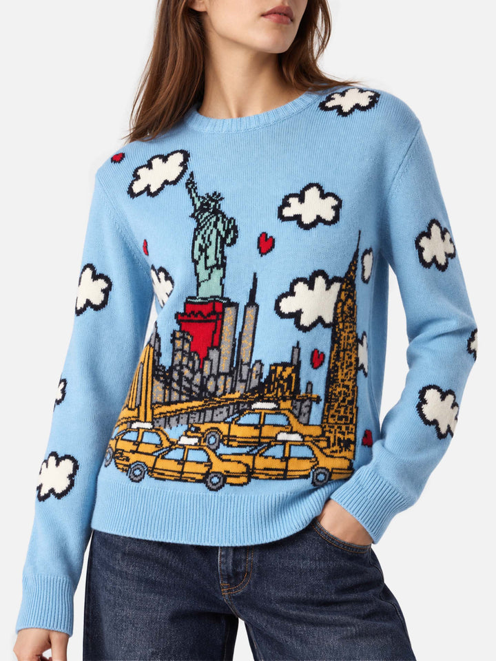 Hellblauer New Queen Pullover mit New York-Print 