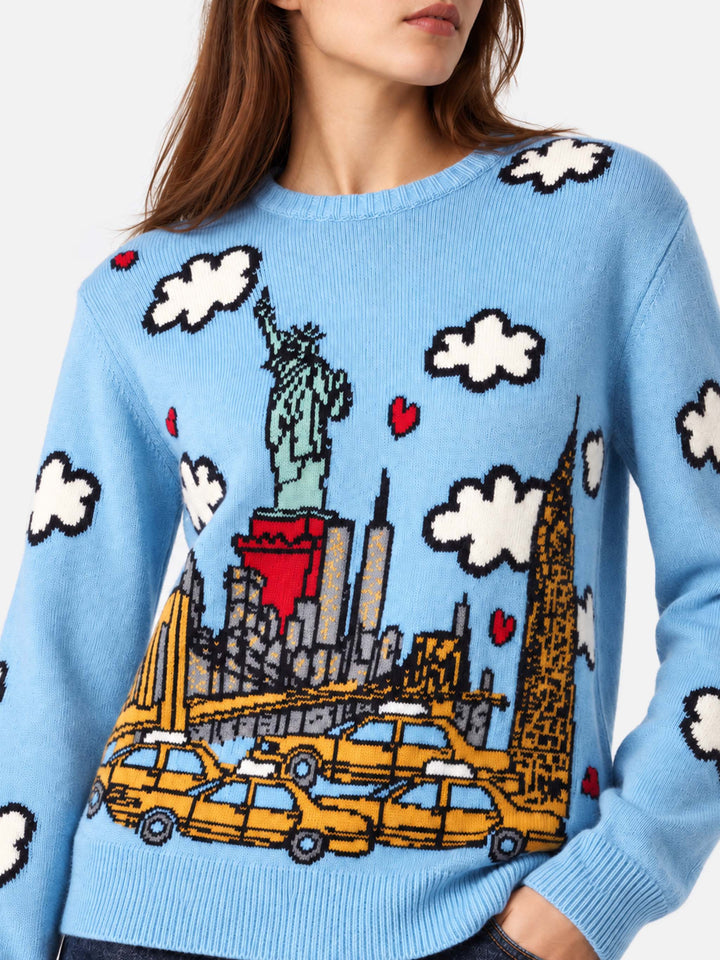 Hellblauer New Queen Pullover mit New York-Print 
