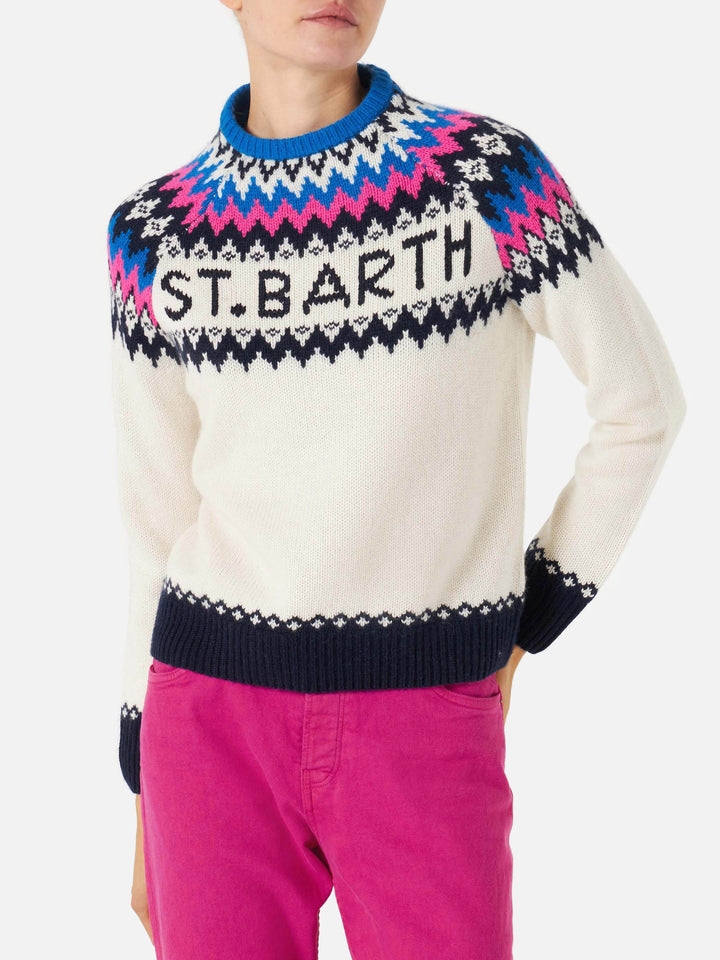 Damenpullover aus nordischem Jacquard mit Rundhalsausschnitt