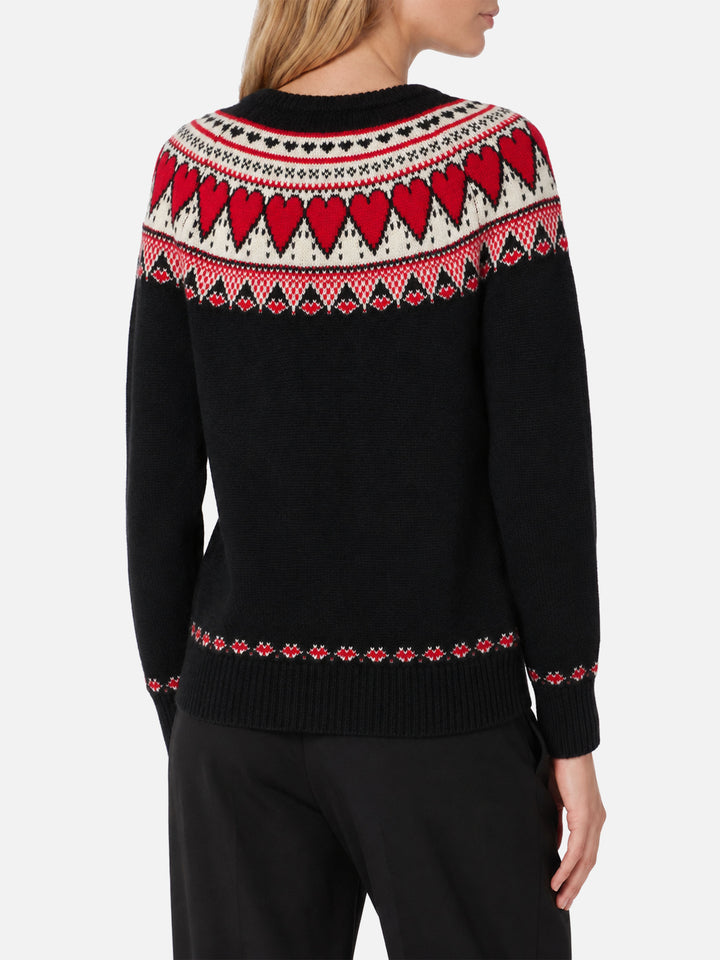 Pull New Queen Nordic noir avec jacquard cœur 