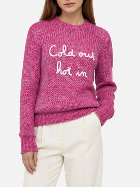 New Queen Weicher Pullover aus lila Alpaka-Mix mit Cold Out Hot In-Stickerei 