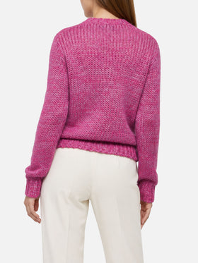 New Queen Weicher Pullover aus lila Alpaka-Mix mit Cold Out Hot In-Stickerei 