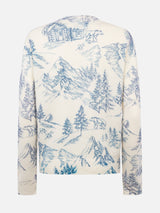 Weißer Damenpullover New Queen mit Toile de Jouy-Druck und La Montagne-Stickerei