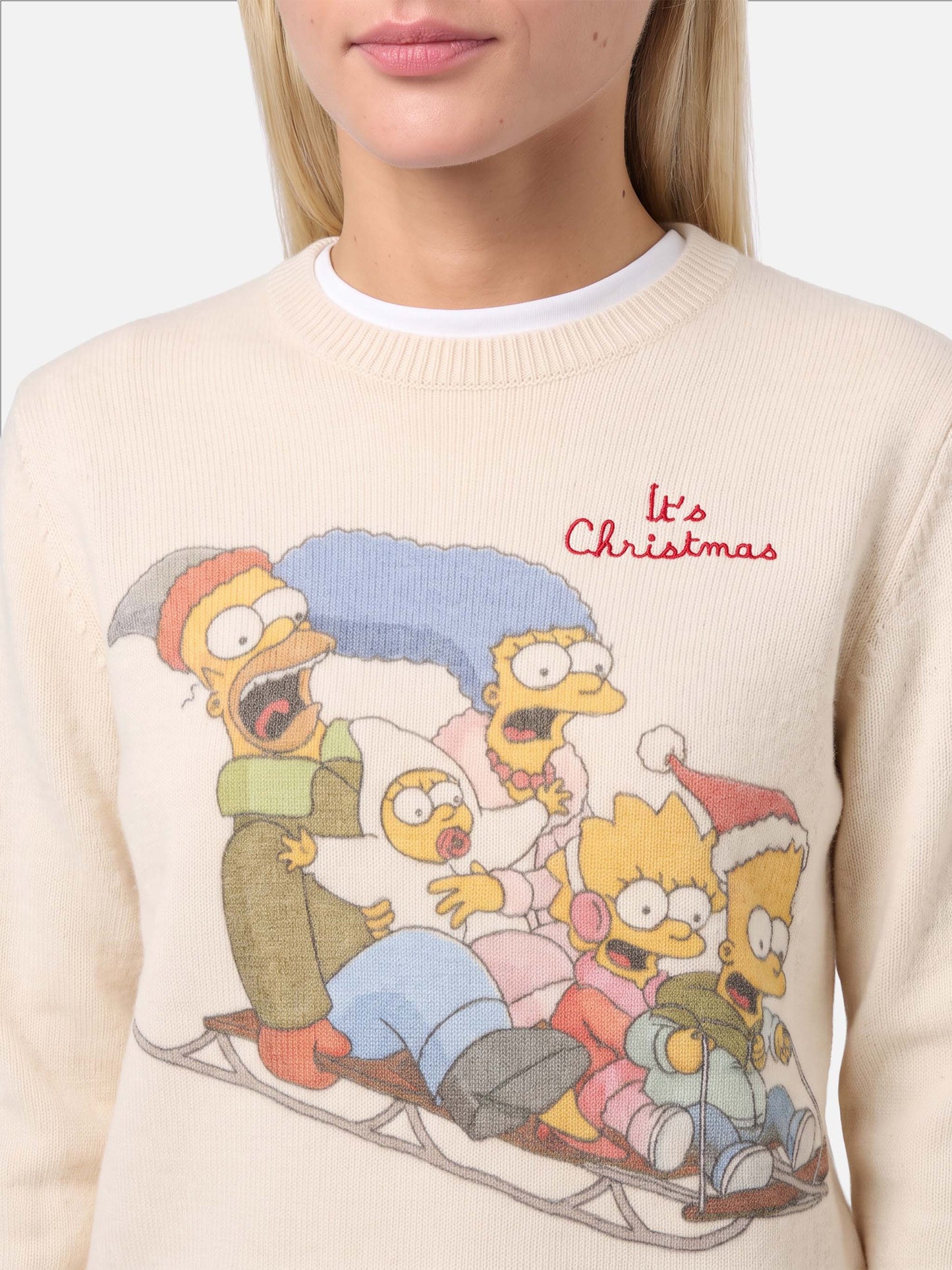 Suéter New Queen blanco con estampado Simpson | Edición Especial 