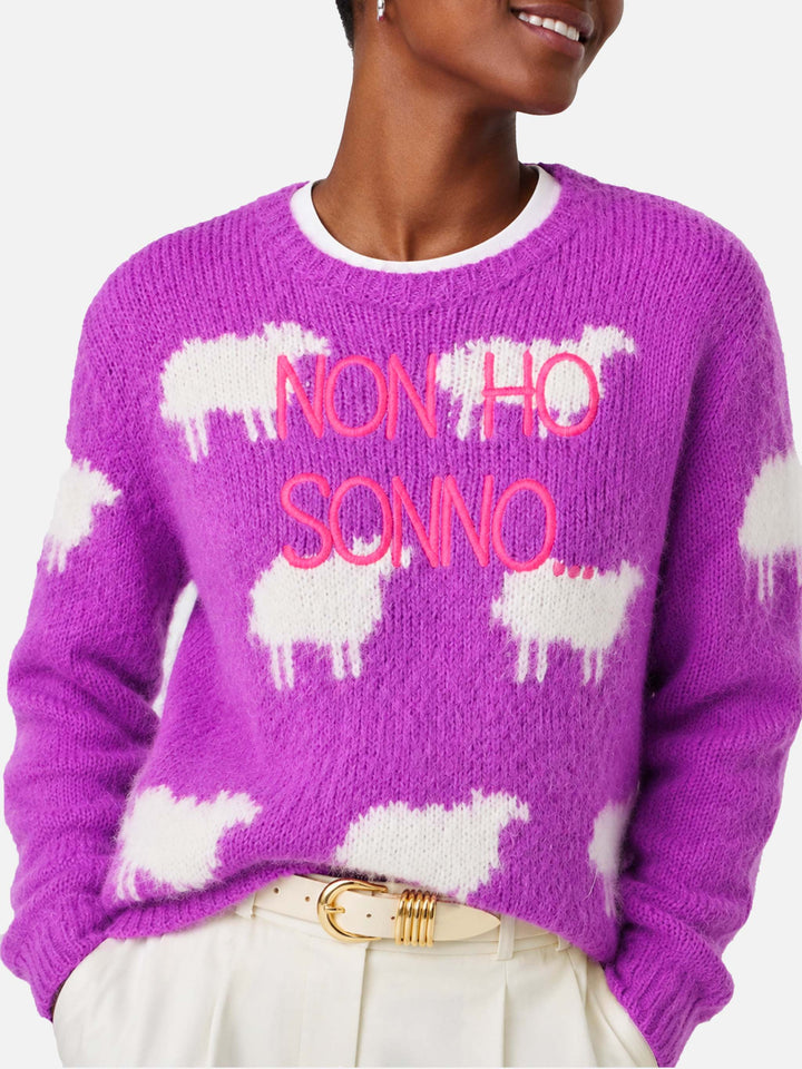 Maglia New Queen effetto brushed lilla con ricamo