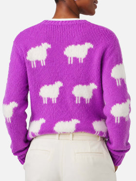 New Queen fliederfarbener, gebürsteter Pullover mit Stickerei 