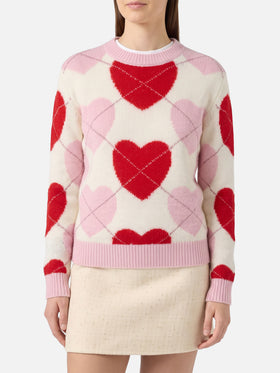 New Queen Soft crewneck sweater with heart jacquard