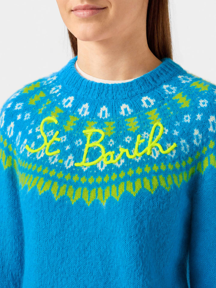 Hellblauer New Queen Nordic Soft Jacquard-Pullover 