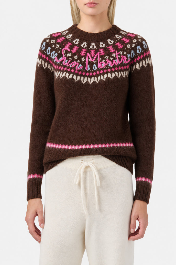 New Queen Nordic brauner Jacquard-Strickpullover 