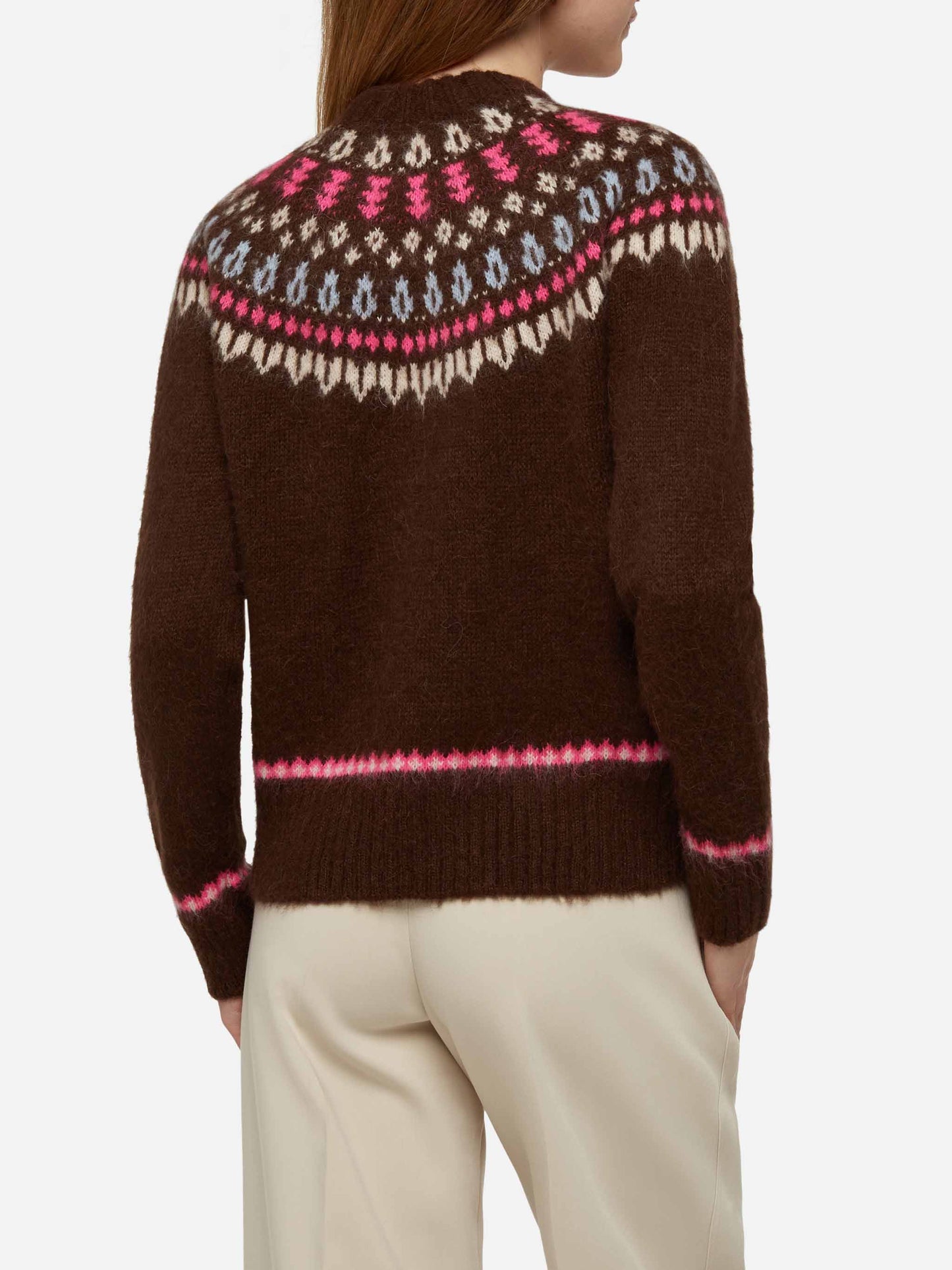 Brown sweater Queen Nordic Soft with fair isle jacquard and Sun Moritz embroidery - MC2 Saint Barth