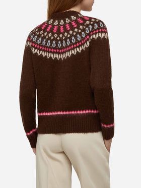 Brown sweater Queen Nordic Soft with fair isle jacquard and Sun Moritz embroidery - MC2 Saint Barth