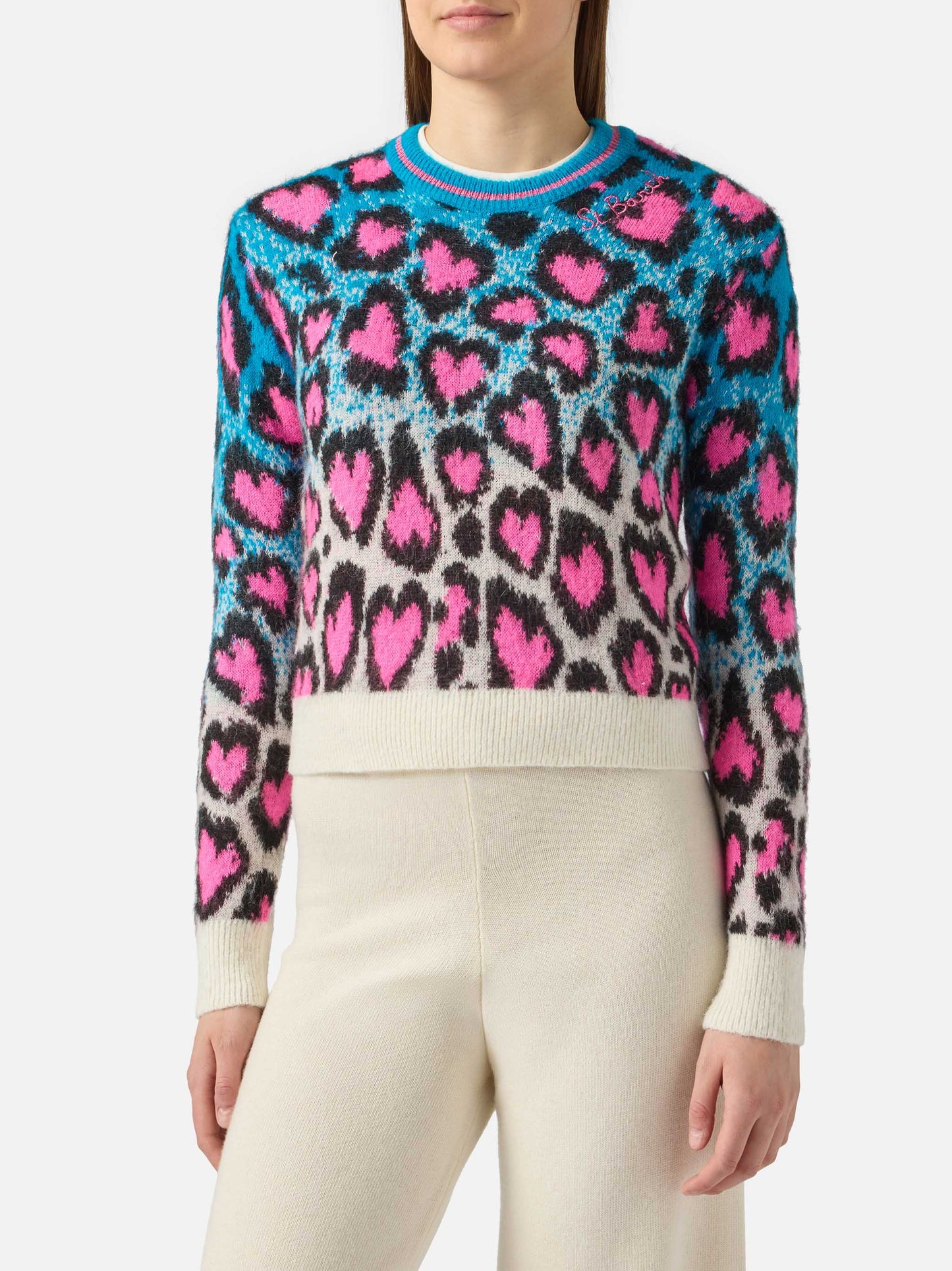 New Queen crewneck crop sweater with Leopard Hearts