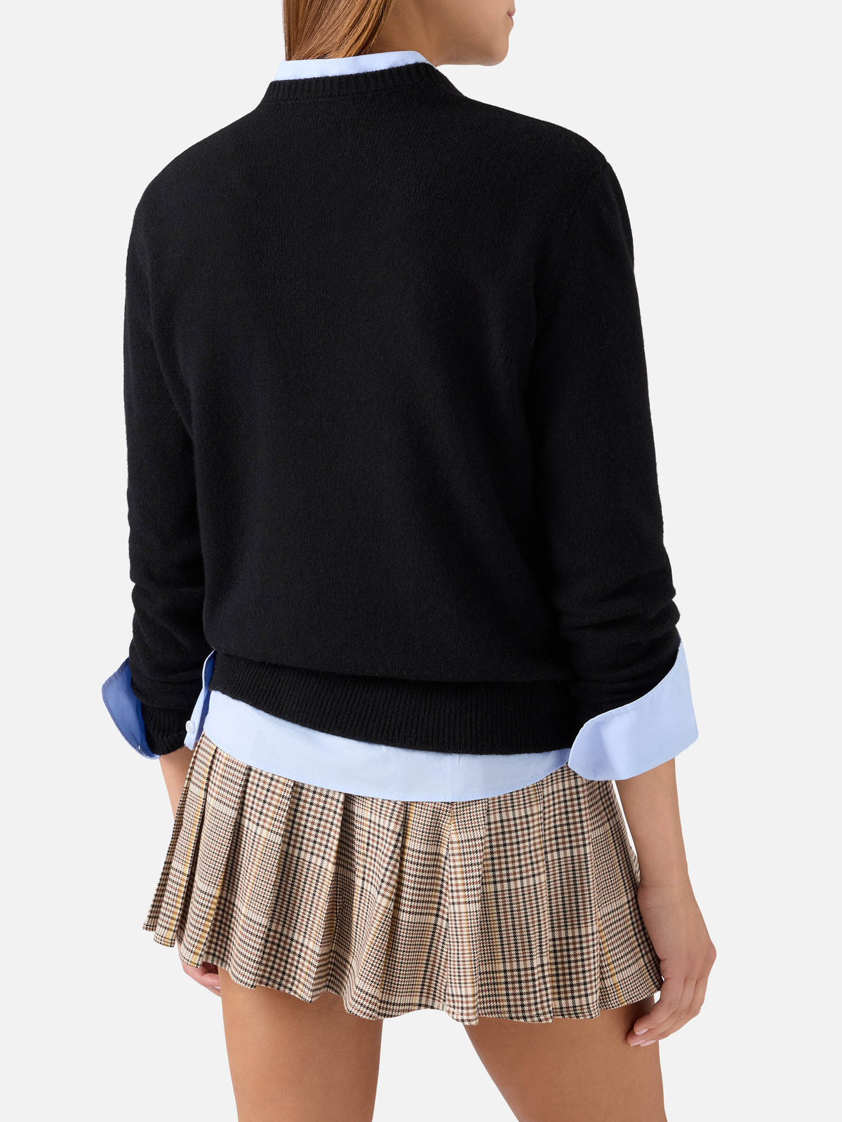 Pull noir New Queen à col rond en mélange de laine et de cachemire avec broderie O La Borsa O La Vita 