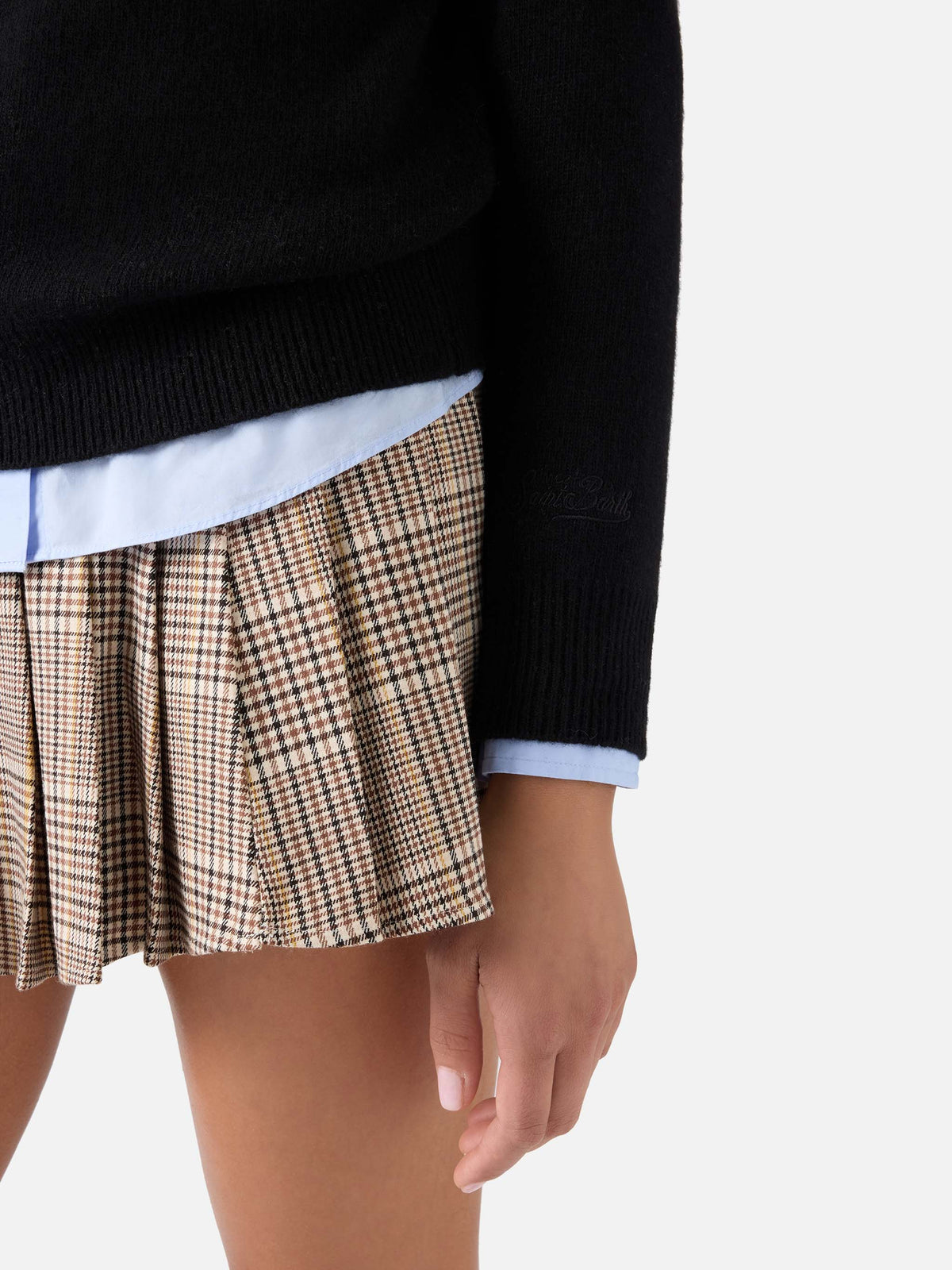 Pull noir New Queen à col rond en mélange de laine et de cachemire avec broderie O La Borsa O La Vita 