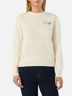 Off white New Queen Rundhalspullover aus Wolle und Kaschmir-Mischung mit Piumone Night-Stickerei 