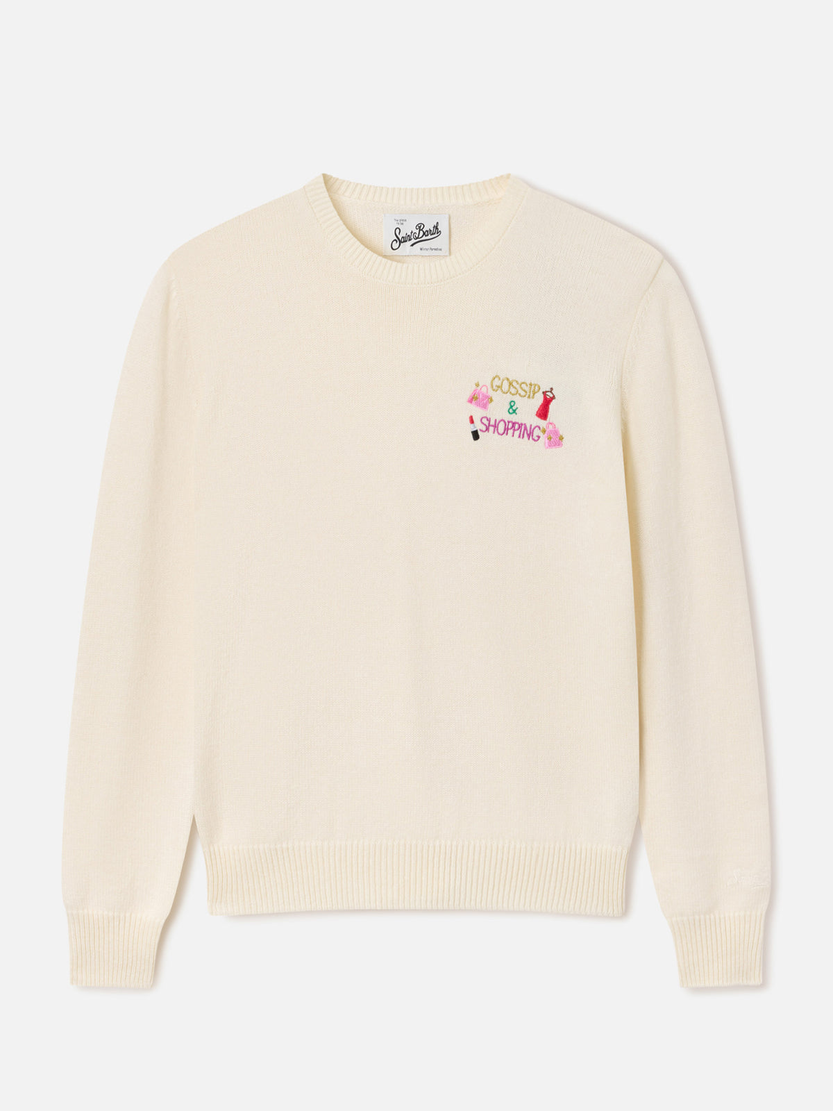Maglia girocollo New Queen off white in misto lana e cashmere con ricamo Gossip & Shopping