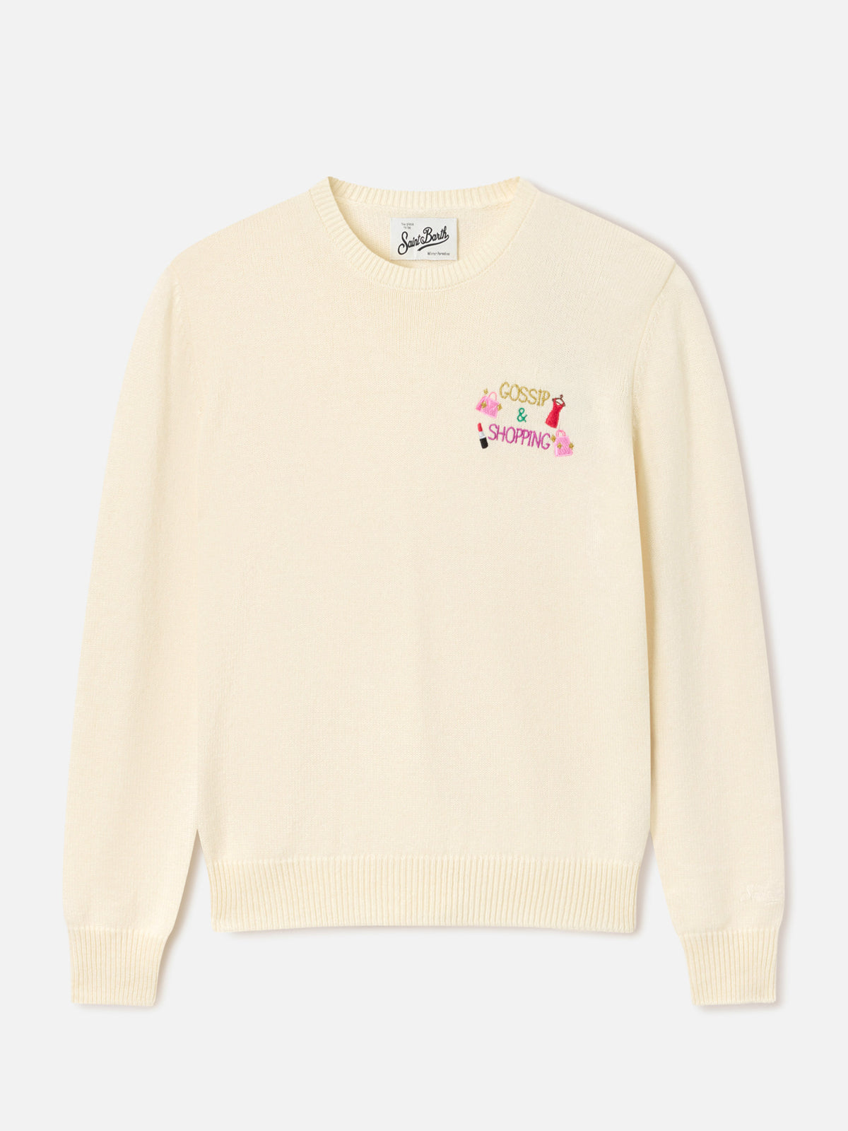 Maglia girocollo New Queen off white in misto lana e cashmere con ricamo Gossip & Shopping