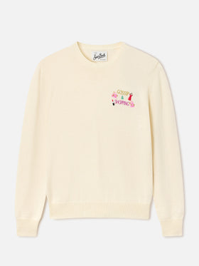 Maglia girocollo New Queen off white in misto lana e cashmere con ricamo Gossip & Shopping