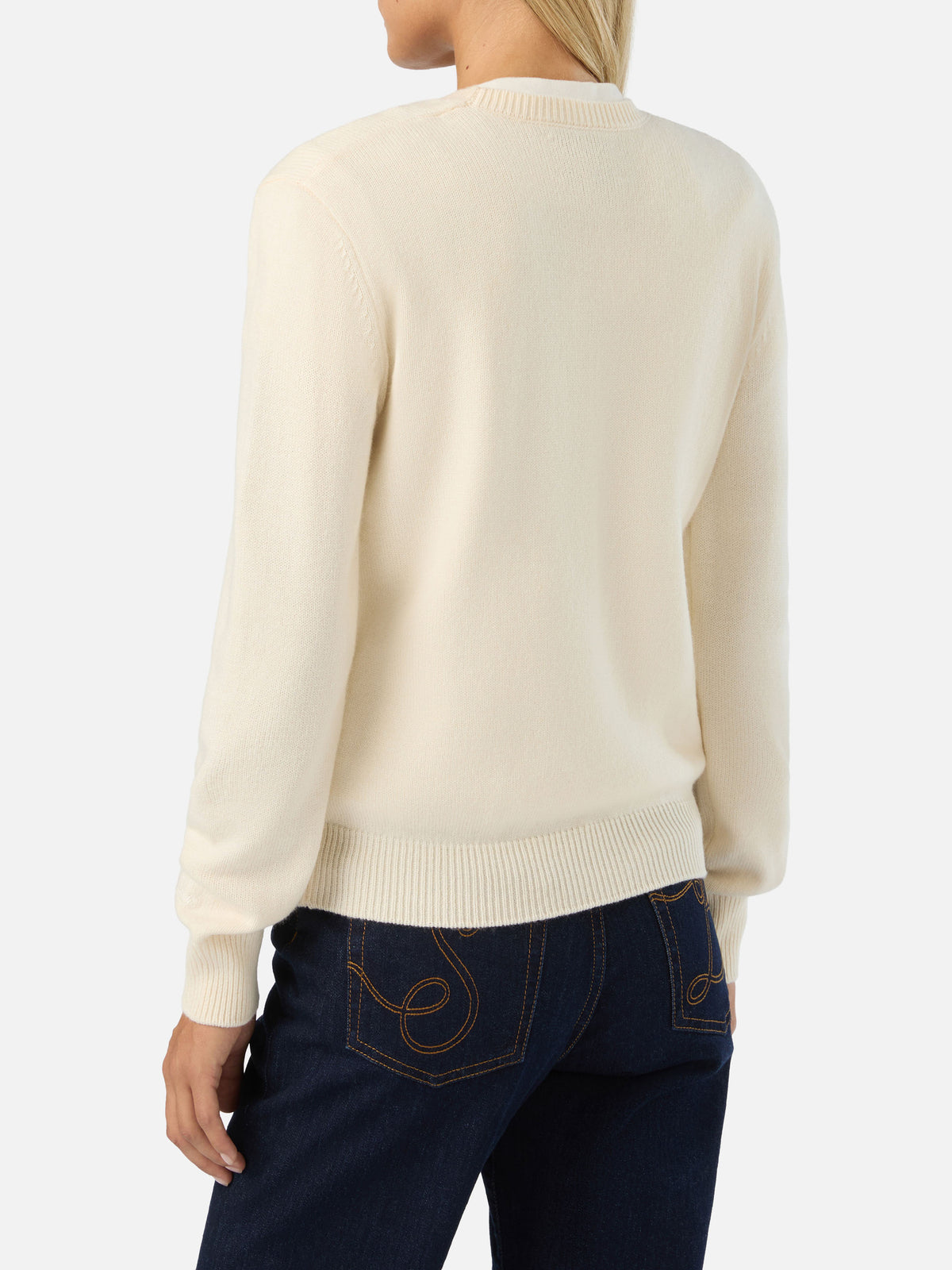 Maglia girocollo New Queen off white in misto lana e cashmere con ricamo Gossip & Shopping