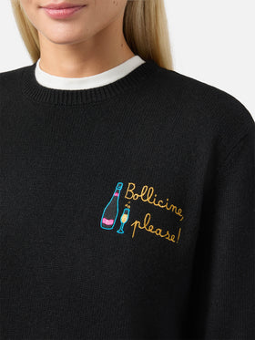 New Queen cashmere-blend sweater in black with Bollicine, please embroidery