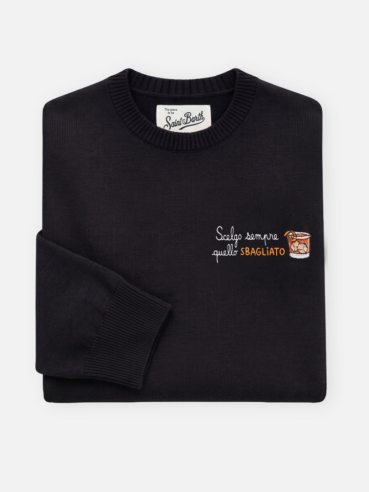 Black New Queen sweater with Scelgo sempre quello sbagliato embroidery