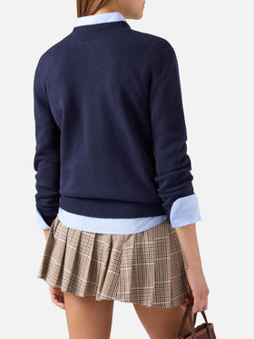 Navy blue New Queen wool and cashmere blend crewneck with Non Mi Fido embroidery