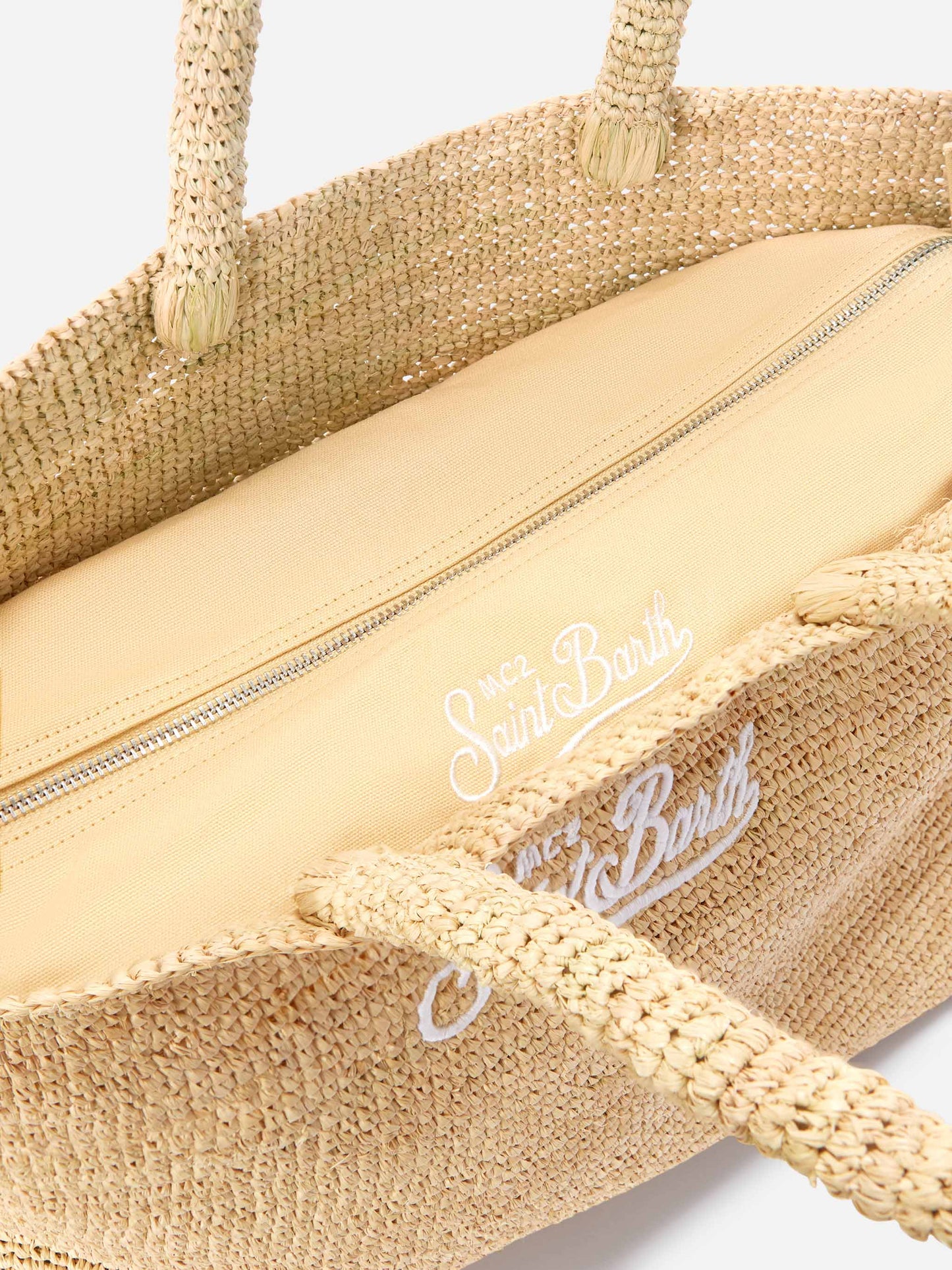 Beach raffia bag with embroidered logo