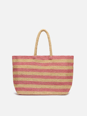 Pink striped Raffia Beach bag with cotton pouch