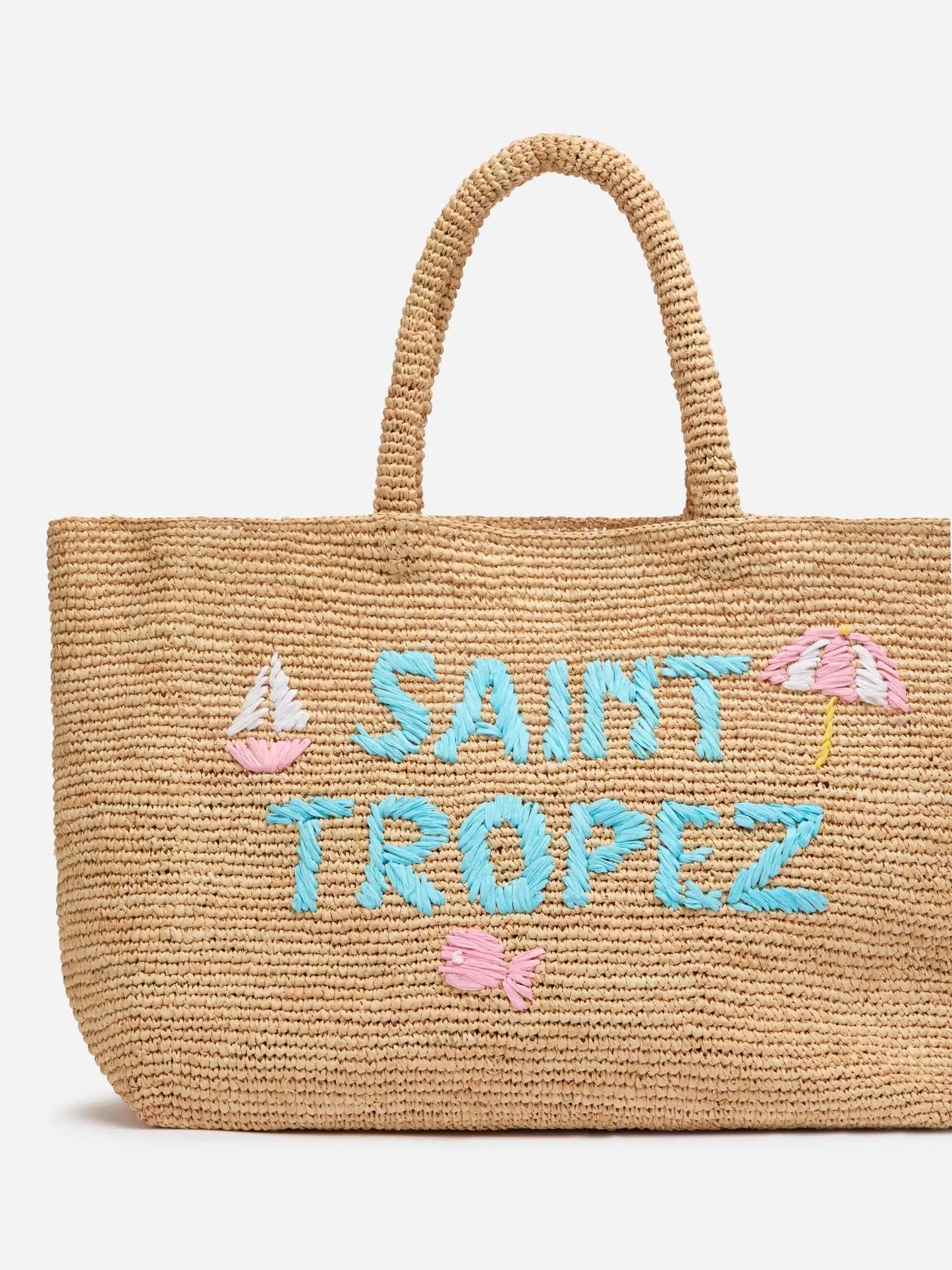 Beige Raffia Beach bag with cotton pouch and St. Tropez embroidery - MC2 Saint Barth