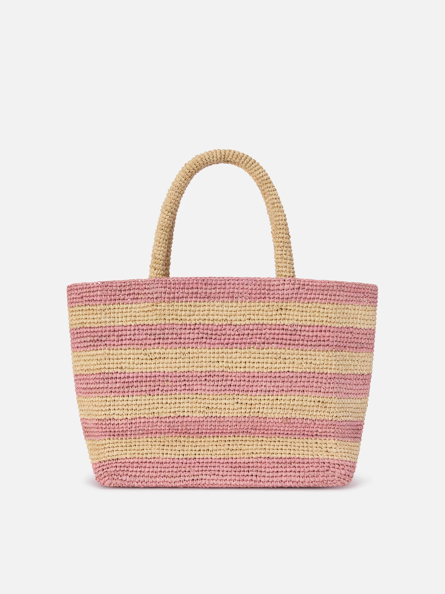 Borsa Beach medium in raffia a righe rosa con logo ricamato