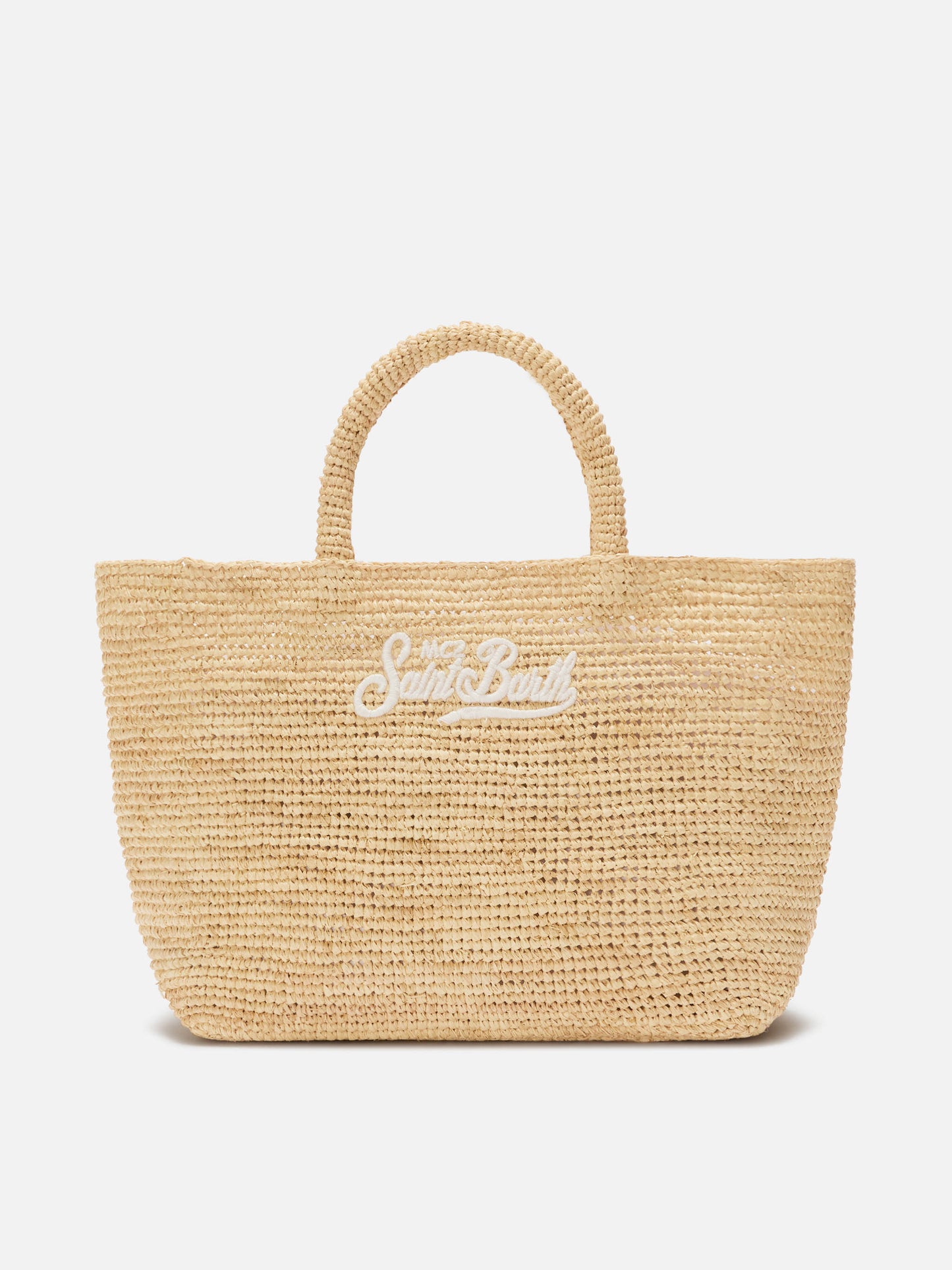 Borsa Beach medium in raffia con logo ricamato