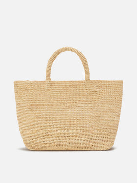Borsa Beach medium in raffia con logo ricamato