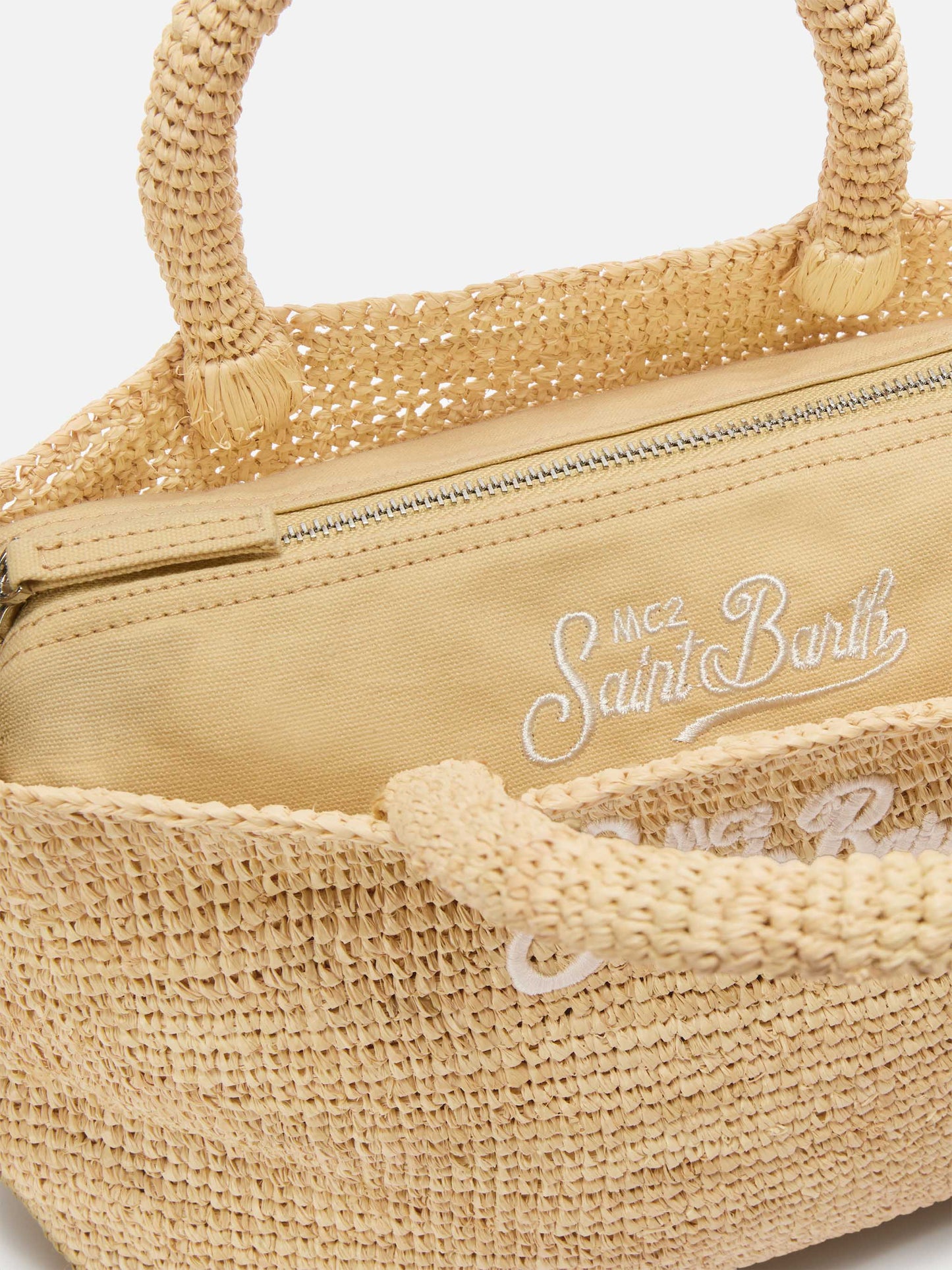Borsa Beach medium in raffia con logo ricamato