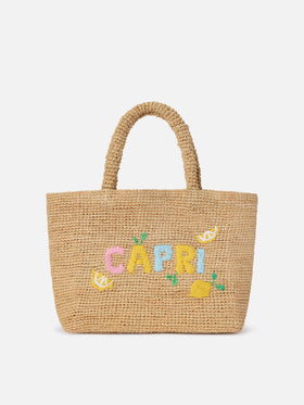 Beach medium raffia bag with Capri embroidery