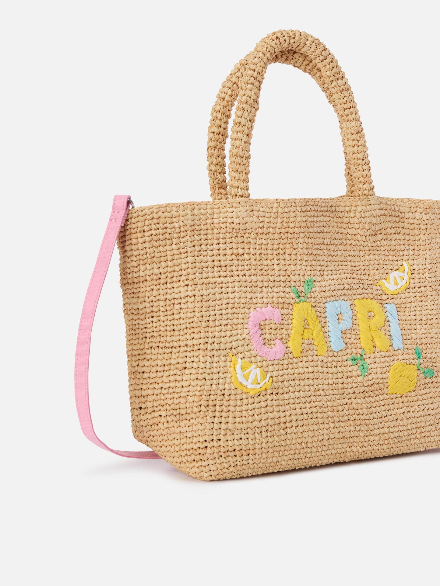 Beach medium raffia bag with Capri embroidery