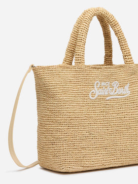 Rafia Mid Beach Bag beige con pochette interna in cotone