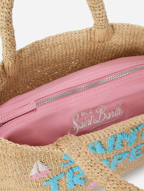 Beach medium raffia bag with Saint Tropez embroidery