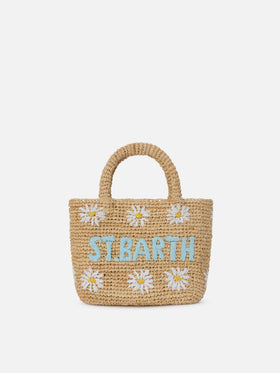 Borsa Beach mini in raffia con margherite  ricamate