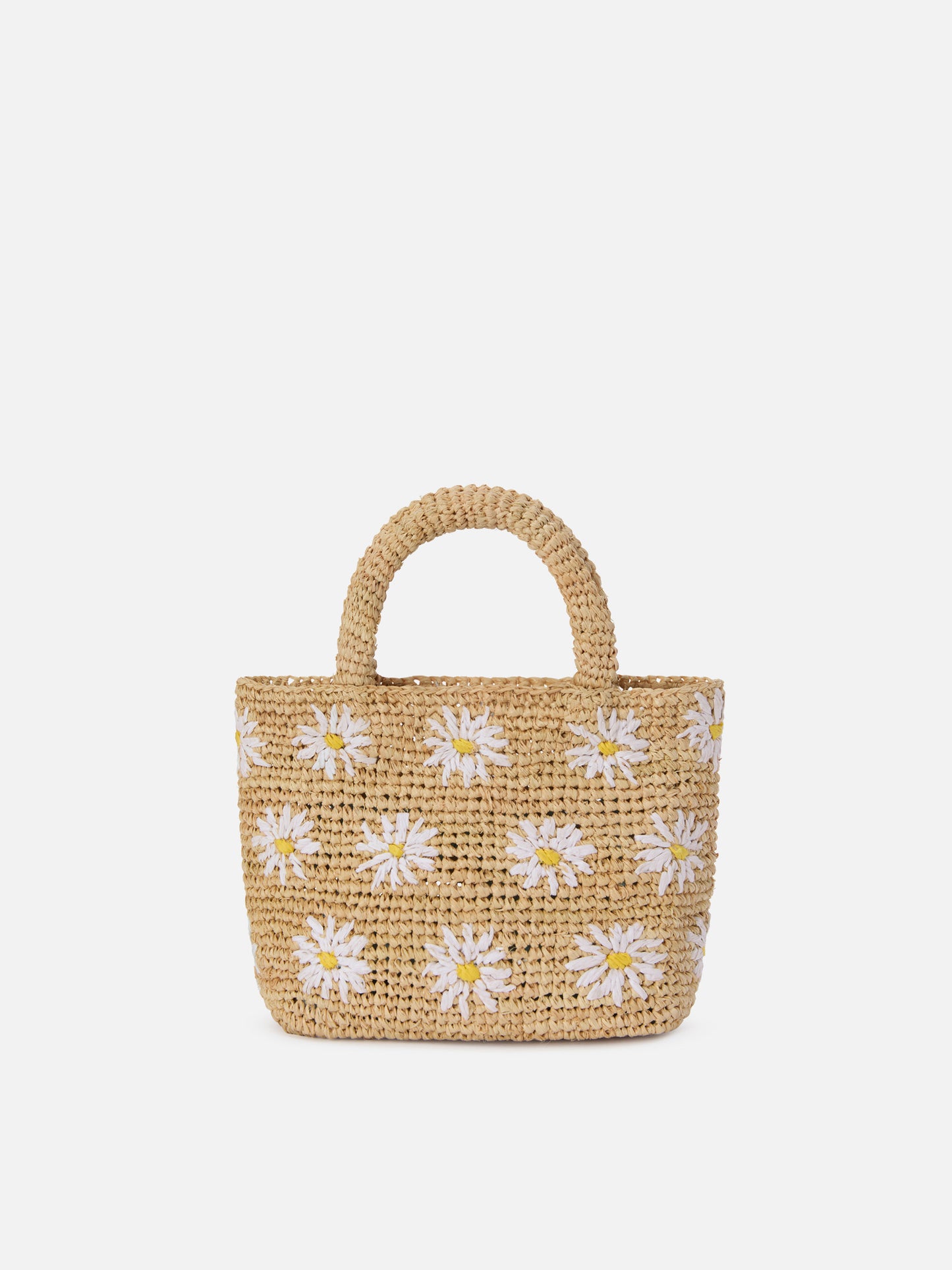 Borsa Beach mini in raffia con margherite  ricamate