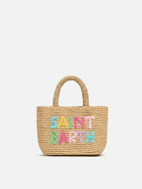 Rafia Mini Beach Bag beige con pochette interna in cotone