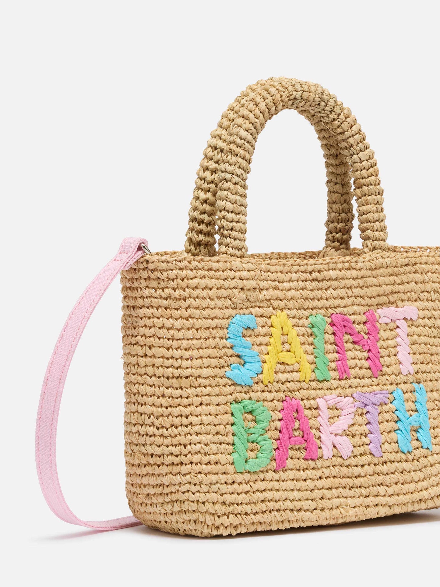 Rafia Mini Beach Bag beige con pochette interna in cotone