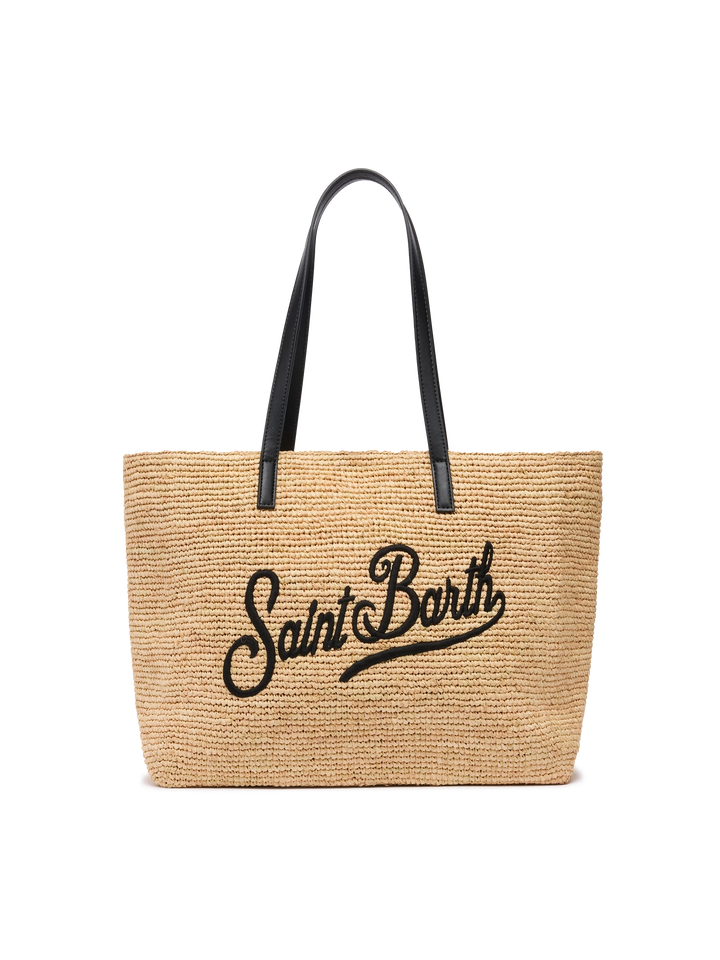 Rafia City Bag beige con logo Saint Barth ricamato