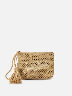 Natural Raffia pouch with embroidered logo