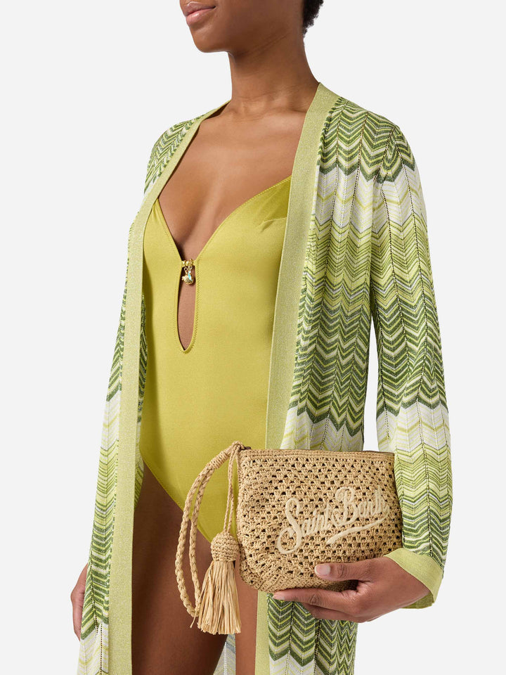 Natural Raffia pouch with embroidered logo