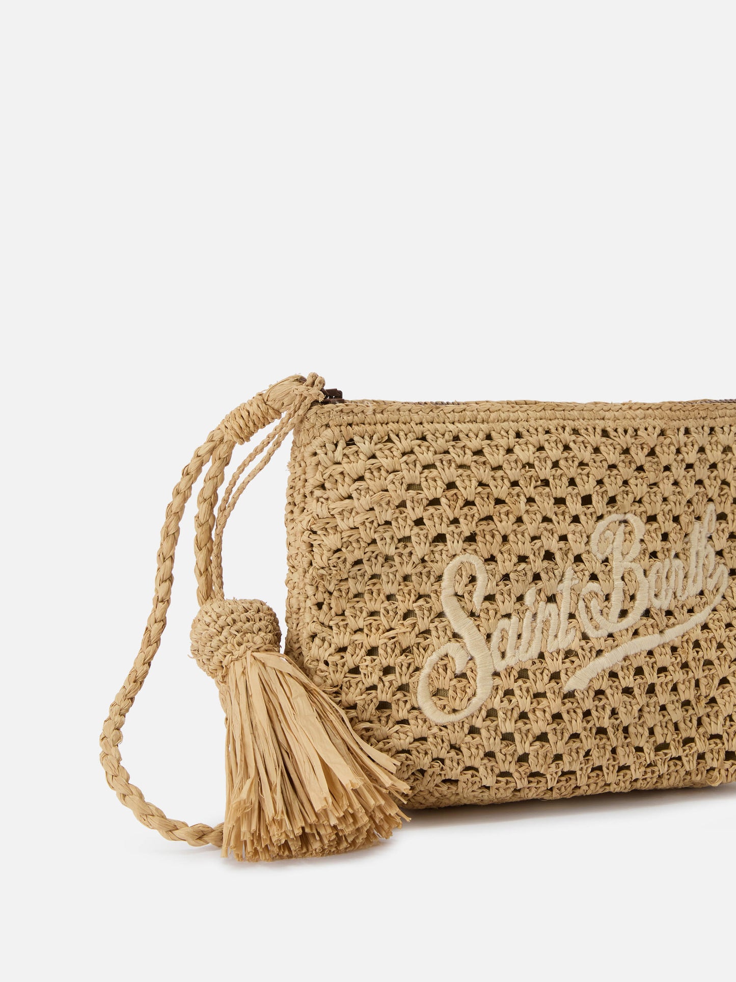 Natural Raffia pouch with embroidered logo