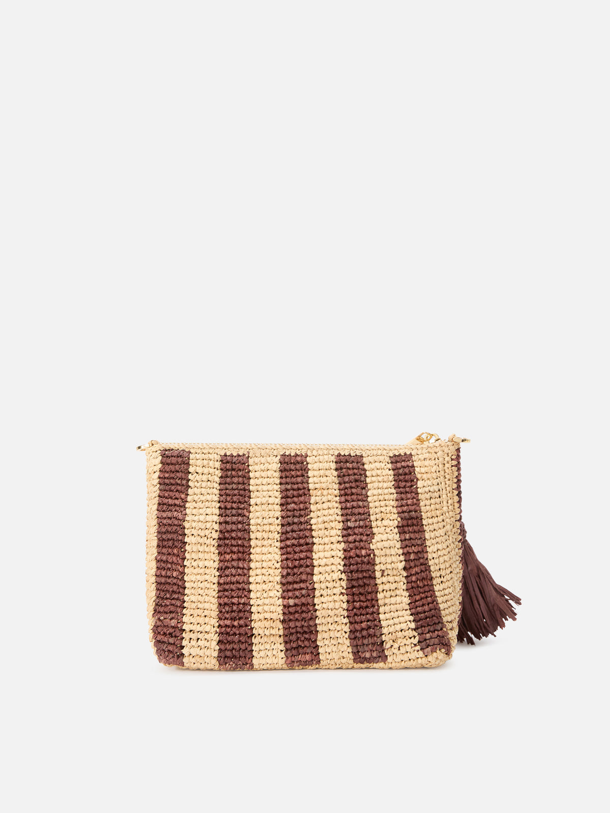 Pouch in rafia intrecciata a righe con logo ricamato