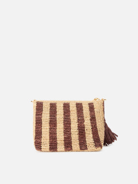 Pouch in rafia intrecciata a righe con logo ricamato