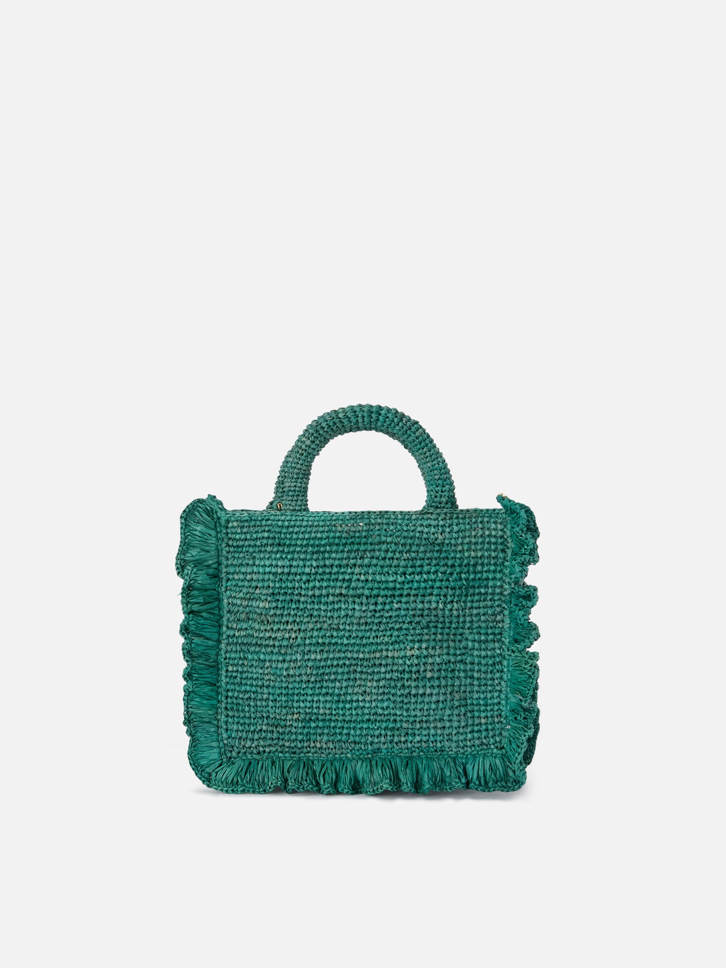 Borsa Volant Mini in raffia azzurra con logo ricamato