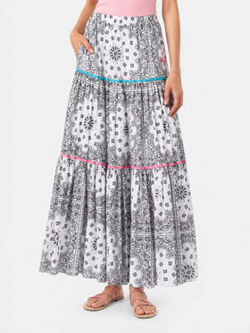Cotton long skirt Rambla with bandana print
